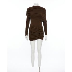 NEW LINE AND DOT lior draped mini dress in brown